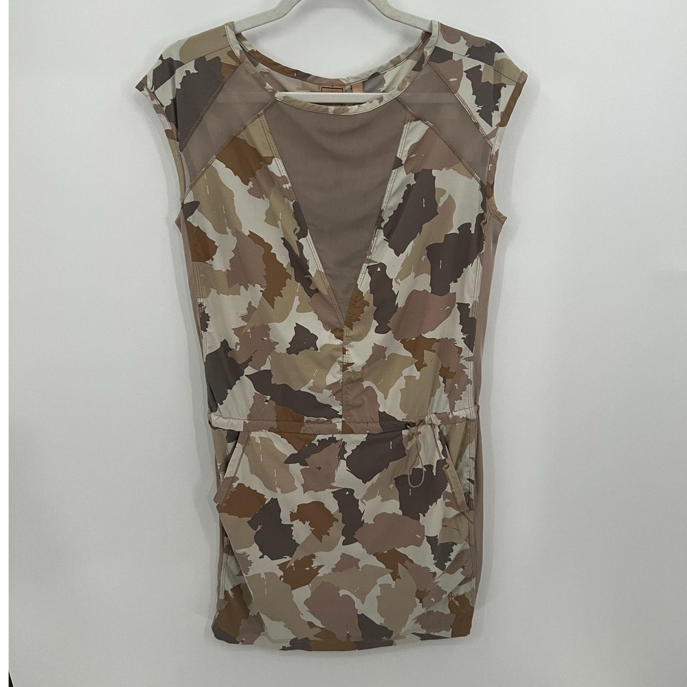 Indygena Laco Camo Print Active Dress Mesh Trim Tan Brown Medium